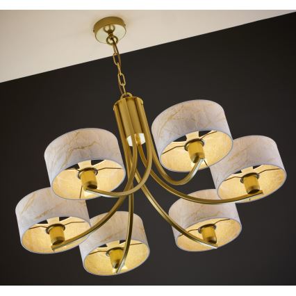 Jupiter 2098 - Luster na lancu ARTHUR 6xE27/15W/230V bijela/zlatna/s dekorom mramora