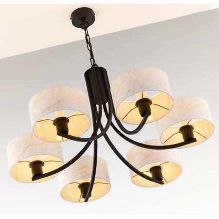 Jupiter 2105 - Luster na lancu ARTHUR 6xE27/15W/230V bijela/crna/mramorni dekor