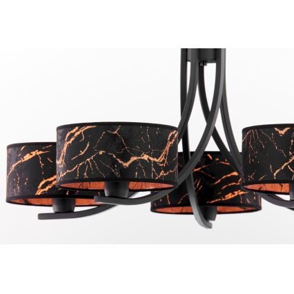 Jupiter 2107 - Luster na lancu ARTHUR 5xE27/15W/230V crna/narančasta/dekor mramora