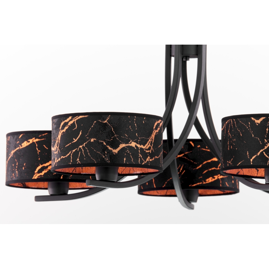 Jupiter 2107 - Luster na lancu ARTHUR 5xE27/15W/230V crna/narančasta/dekor mramora