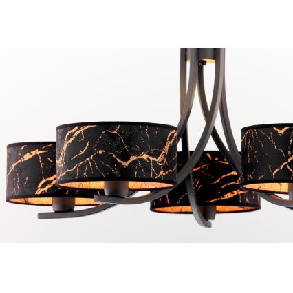 Jupiter 2107 - Luster na lancu ARTHUR 5xE27/15W/230V crna/narančasta/dekor mramora