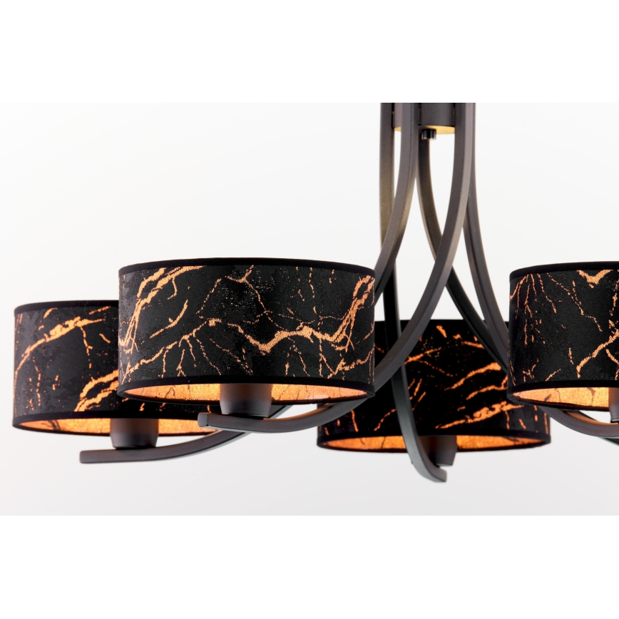 Jupiter 2107 - Luster na lancu ARTHUR 5xE27/15W/230V crna/narančasta/dekor mramora