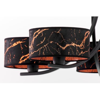 Jupiter 2107 - Luster na lancu ARTHUR 5xE27/15W/230V crna/narančasta/dekor mramora