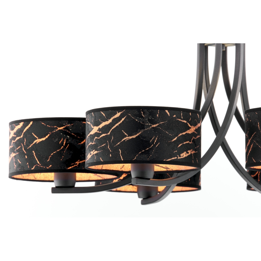 Jupiter 2108 - Luster na lancu ARTHUR 6xE27/15W/230V crna/narančasta/dekor mramora