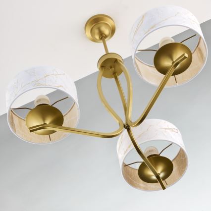 Jupiter 2109 - Luster na štapu KASZMIR 3xE27/15W/230V bijela/zlatna/dekor mramora