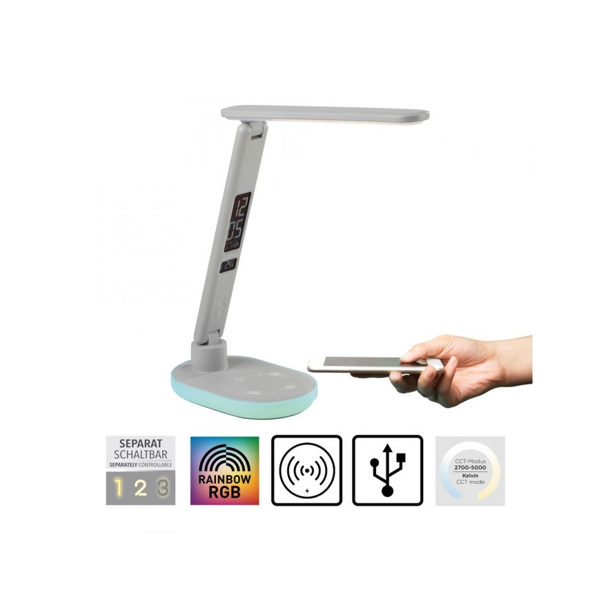 JUST LIGHT. 11018-16 - LED RGBW stolna lampa na dodir s prigušivanjem i bežičnim punjenjem TINA LED/4W/230V bijela
