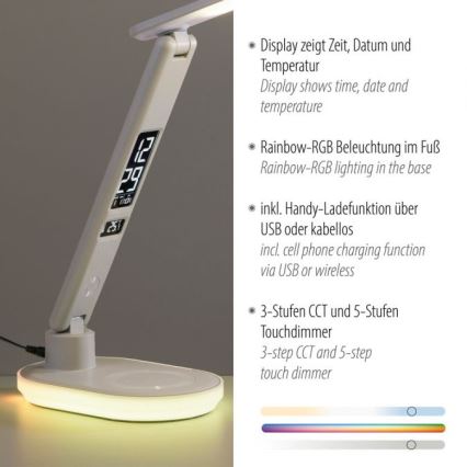 JUST LIGHT. 11018-16 - LED RGBW Regulirana dodirna stolna lampa s bežičnim punjenjem TINA LED/4W/230V bijela