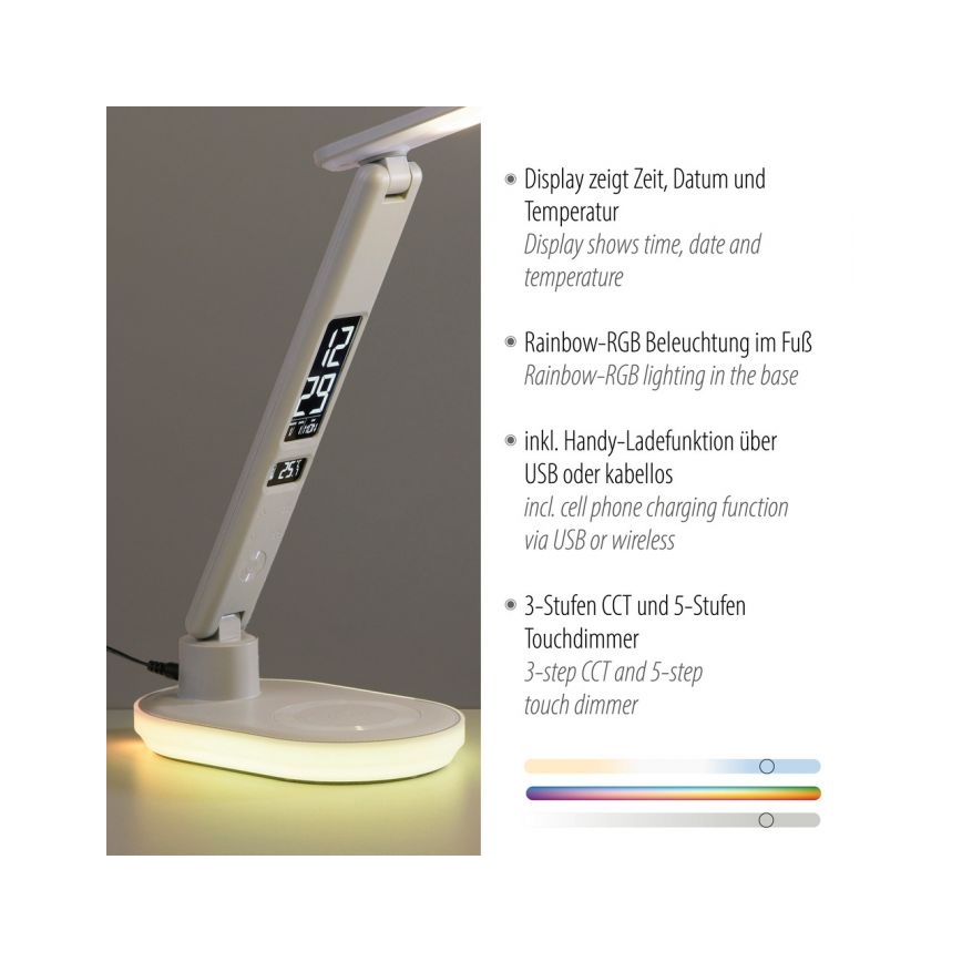 JUST LIGHT. 11018-16 - LED RGBW Regulirana dodirna stolna lampa s bežičnim punjenjem TINA LED/4W/230V bijela