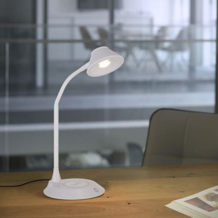 JUST LIGHT. 14414-16 - LED stolna svjetiljka s dodirnim senzorom i regulacijom svjetline, fleksibilnim vratom i bežičnim punjenjem PUCKI LED/4,5W/230V bijela