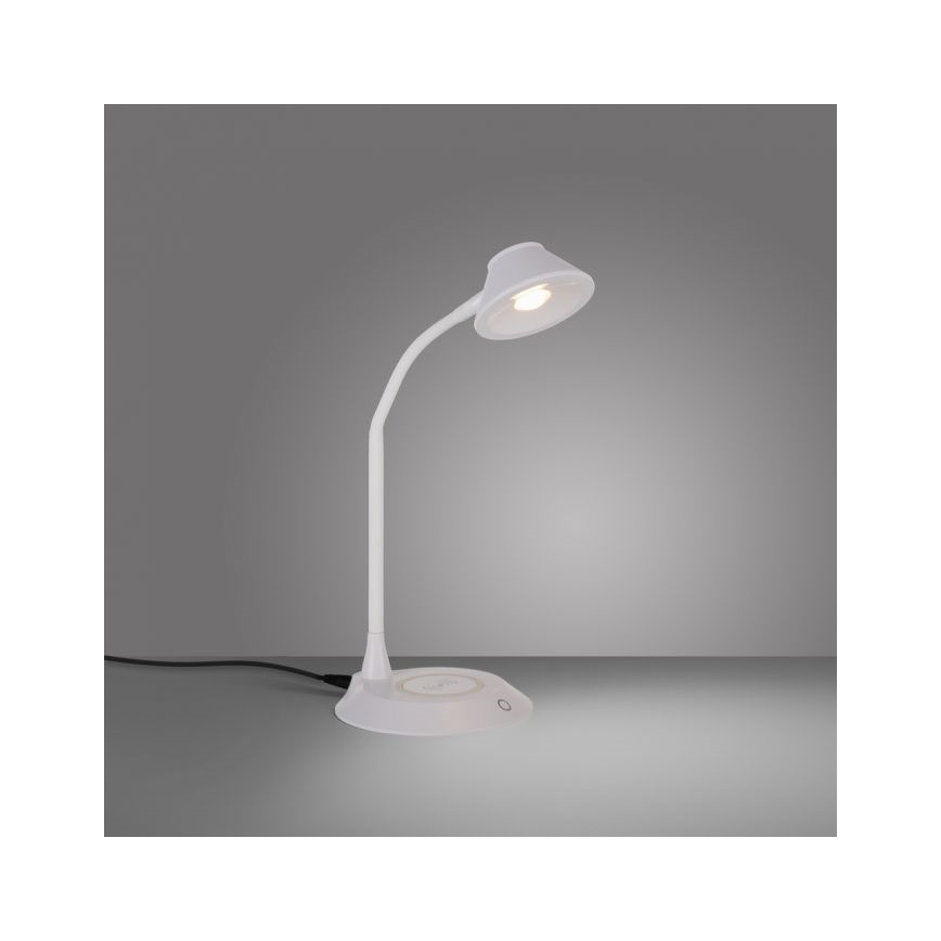 JUST LIGHT. 14414-16 - LED stolna svjetiljka s dodirnim senzorom i regulacijom svjetline, fleksibilnim vratom i bežičnim punjenjem PUCKI LED/4,5W/230V bijela