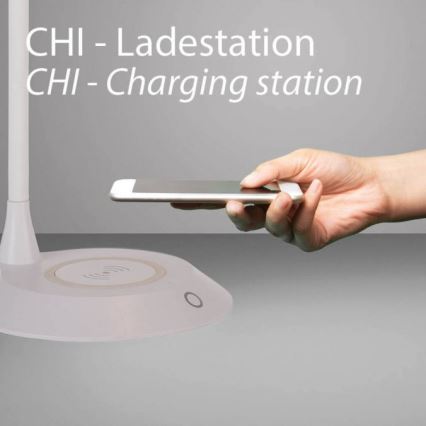 JUST LIGHT. 14414-16 - LED stolna svjetiljka s dodirnim senzorom i regulacijom svjetline, fleksibilnim vratom i bežičnim punjenjem PUCKI LED/4,5W/230V bijela