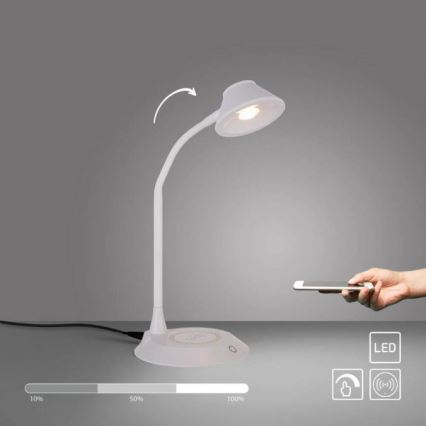 JUST LIGHT. 14414-16 - LED Dimerizabilna fleksibilna stona lampa s bežičnim punjenjem PUCKI LED/4,5W/230V bijela