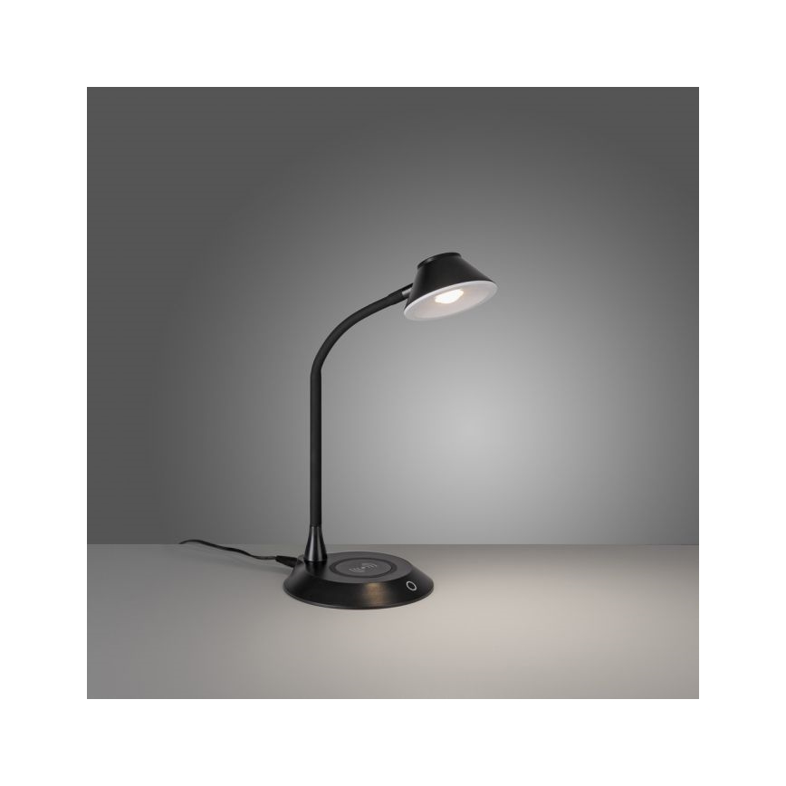 JUST LIGHT. 14414-18 - LED fleksibilna stolna lampa na dodir s mogućnošću prigušivanja i bežičnim punjenjem PUCKI LED/4,5W/230V crna