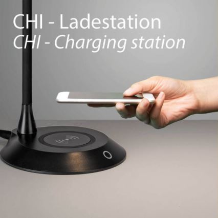 JUST LIGHT. 14414-18 - LED fleksibilna stolna lampa na dodir s mogućnošću prigušivanja i bežičnim punjenjem PUCKI LED/4,5W/230V crna