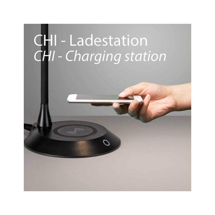 JUST LIGHT. 14414-18 - LED fleksibilna stolna lampa na dodir s mogućnošću prigušivanja i bežičnim punjenjem PUCKI LED/4,5W/230V crna