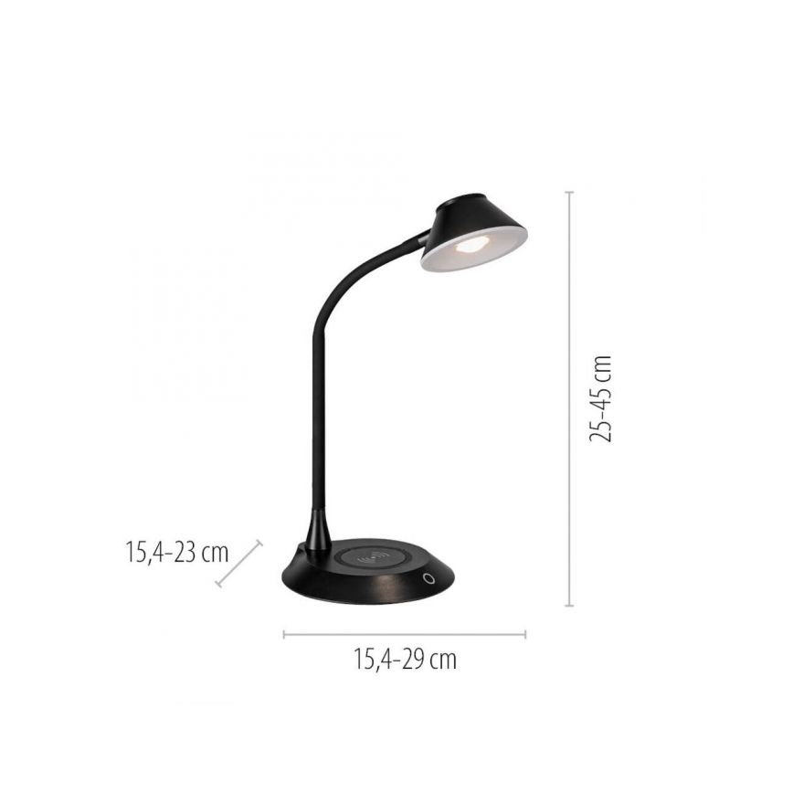 JUST LIGHT. 14414-18 - LED fleksibilna stolna lampa na dodir s mogućnošću prigušivanja i bežičnim punjenjem PUCKI LED/4,5W/230V crna