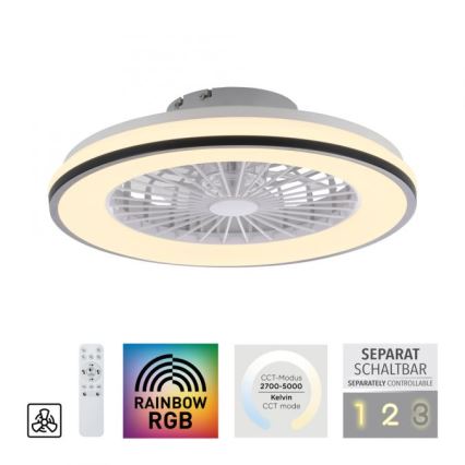 JUST LIGHT. 14447-18 - LED RGBW Prigušivi stropni ventilator sa svjetlom LENO LED/44W/230V 3000-6500K pr. 48,6 cm bijela + daljinski upravljač
