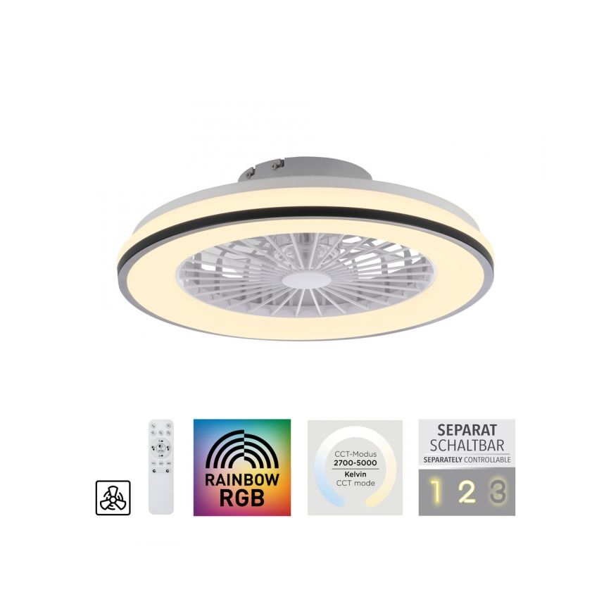 JUST LIGHT. 14447-18 - LED RGBW Prigušivi stropni ventilator sa svjetlom LENO LED/44W/230V 3000-6500K pr. 48,6 cm bijela + daljinski upravljač