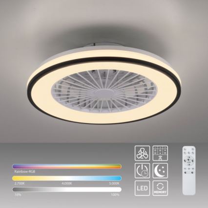JUST LIGHT. 14447-18 - LED RGBW Prigušivi stropni ventilator sa svjetlom LENO LED/44W/230V 3000-6500K pr. 48,6 cm bijela + daljinski upravljač