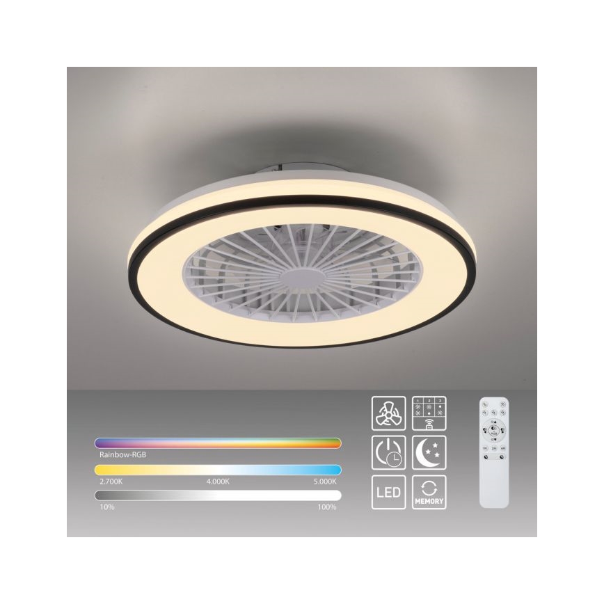 JUST LIGHT. 14447-18 - LED RGBW Prigušivi stropni ventilator sa svjetlom LENO LED/44W/230V 3000-6500K pr. 48,6 cm bijela + daljinski upravljač