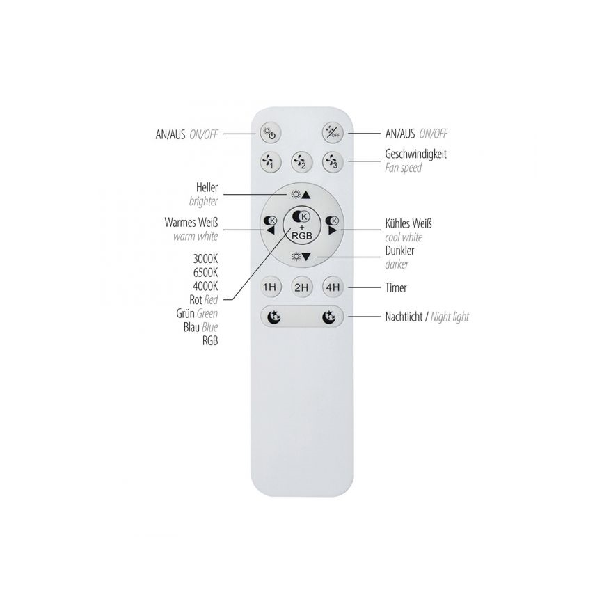JUST LIGHT. 14447-18 - LED RGBW Prigušivi stropni ventilator sa svjetlom LENO LED/44W/230V 3000-6500K pr. 48,6 cm bijela + daljinski upravljač
