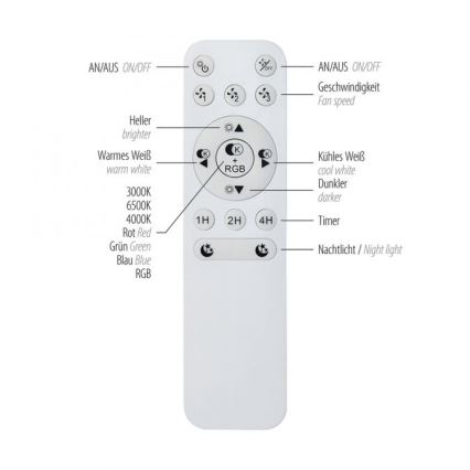 JUST LIGHT. 14447-18 - LED RGBW stropni ventilator sa svjetlom s mogućnošću prigušivanja LENO LED/44W/230V 3000-6500K Ø 48,6 cm bijela + daljinski upravljač