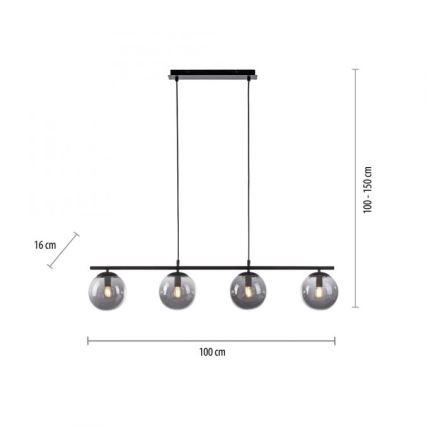 JUST LIGHT. 14604-18 - Luster na sajli WIDOW 4xE14/25W/230V crna