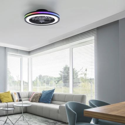 JUST LIGHT. 14649-18 - LED RGBW Prigušivi stropni ventilator sa svjetlom BRANDON LED/36W/230V 2700-5000K pr. 46,5 cm crna + daljinski upravljač