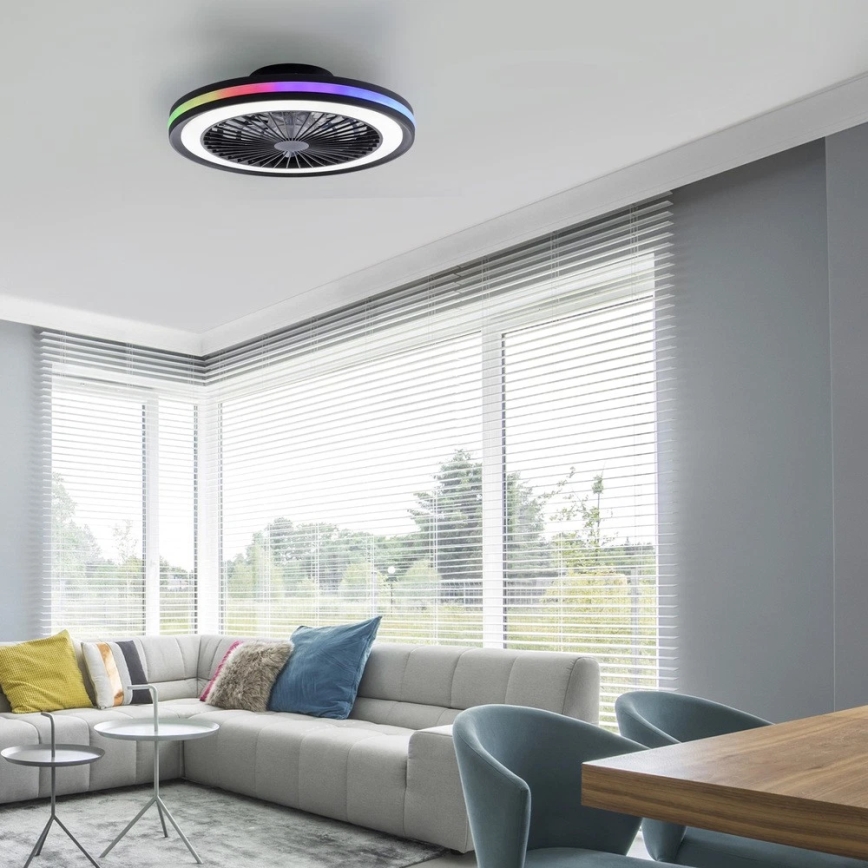 JUST LIGHT. 14649-18 - LED RGBW Prigušivi stropni ventilator sa svjetlom BRANDON LED/36W/230V 2700-5000K pr. 46,5 cm crna + daljinski upravljač