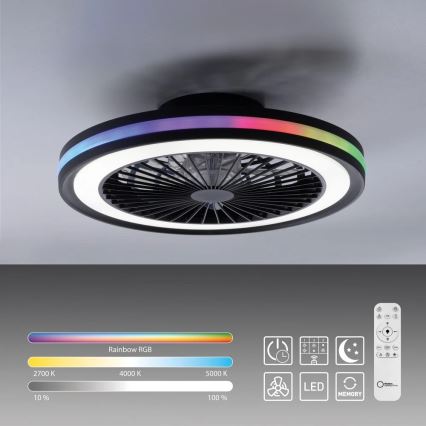JUST LIGHT. 14649-18 - LED RGBW Prigušivi stropni ventilator sa svjetlom BRANDON LED/36W/230V 2700-5000K pr. 46,5 cm crna + daljinski upravljač