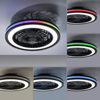 JUST LIGHT. 14649-18 - LED RGBW Prigušivi stropni ventilator sa svjetlom BRANDON LED/36W/230V 2700-5000K pr. 46,5 cm crna + daljinski upravljač