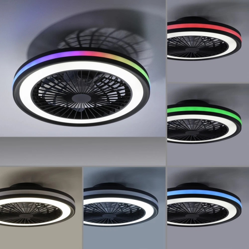 JUST LIGHT. 14649-18 - LED RGBW Prigušivi stropni ventilator sa svjetlom BRANDON LED/36W/230V 2700-5000K pr. 46,5 cm crna + daljinski upravljač