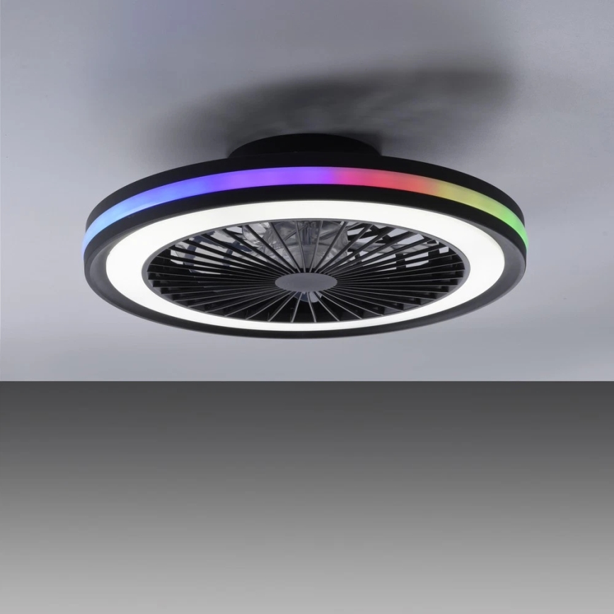 JUST LIGHT. 14649-18 - LED RGBW Prigušivi stropni ventilator sa svjetlom BRANDON LED/36W/230V 2700-5000K pr. 46,5 cm crna + daljinski upravljač