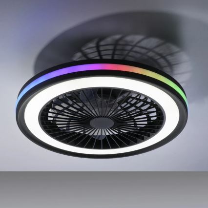 JUST LIGHT. 14649-18 - LED RGBW Prigušivi stropni ventilator sa svjetlom BRANDON LED/36W/230V 2700-5000K pr. 46,5 cm crna + daljinski upravljač