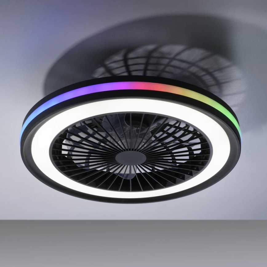 JUST LIGHT. 14649-18 - LED RGBW Prigušivi stropni ventilator sa svjetlom BRANDON LED/36W/230V 2700-5000K pr. 46,5 cm crna + daljinski upravljač