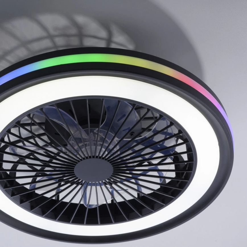 JUST LIGHT. 14649-18 - LED RGBW Prigušivi stropni ventilator sa svjetlom BRANDON LED/36W/230V 2700-5000K pr. 46,5 cm crna + daljinski upravljač