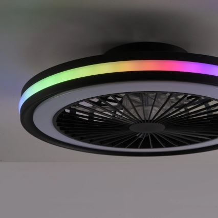 JUST LIGHT. 14649-18 - LED RGBW Prigušivi stropni ventilator sa svjetlom BRANDON LED/36W/230V 2700-5000K pr. 46,5 cm crna + daljinski upravljač
