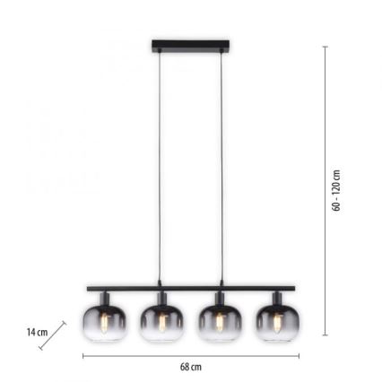 JUST LIGHT. 15421-18 - Luster na sajli ZEA 4xE14/25W/230V crna