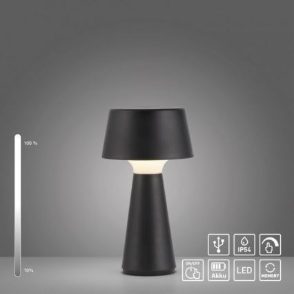 JUST LIGHT. 19260-18 - LED Prigušiva dodirna vanjska lampa ABERA LED/3W/3,7V 2000 mAh USB IP54 crna