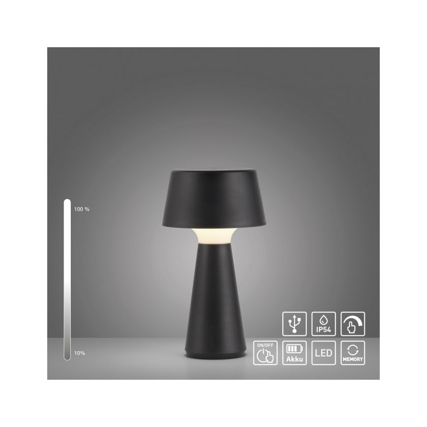 JUST LIGHT. 19260-18 - LED Prigušiva dodirna vanjska lampa ABERA LED/3W/3,7V 2000 mAh USB IP54 crna