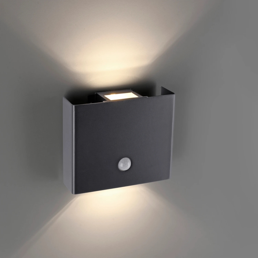 JUST LIGHT. 19471-18 - LED Vanjska zidna svjetiljka sa senzorom AMIN 2xLED/1,25W/3,7V 4400mAh IP44 crna