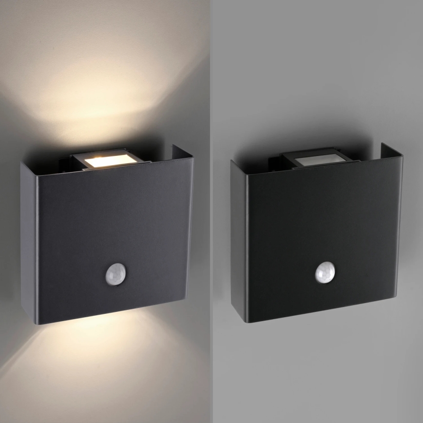 JUST LIGHT. 19471-18 - LED Vanjska zidna svjetiljka sa senzorom AMIN 2xLED/1,25W/3,7V 4400mAh IP44 crna