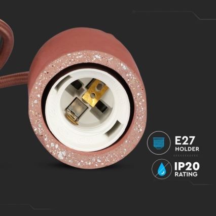 Kabel za napajanje 1xE27/60W/230V beton/crvena