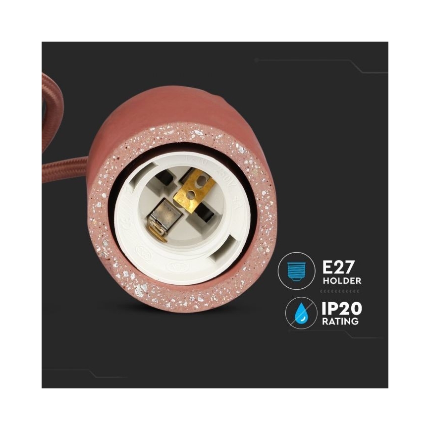 Kabel za napajanje 1xE27/60W/230V beton/crvena