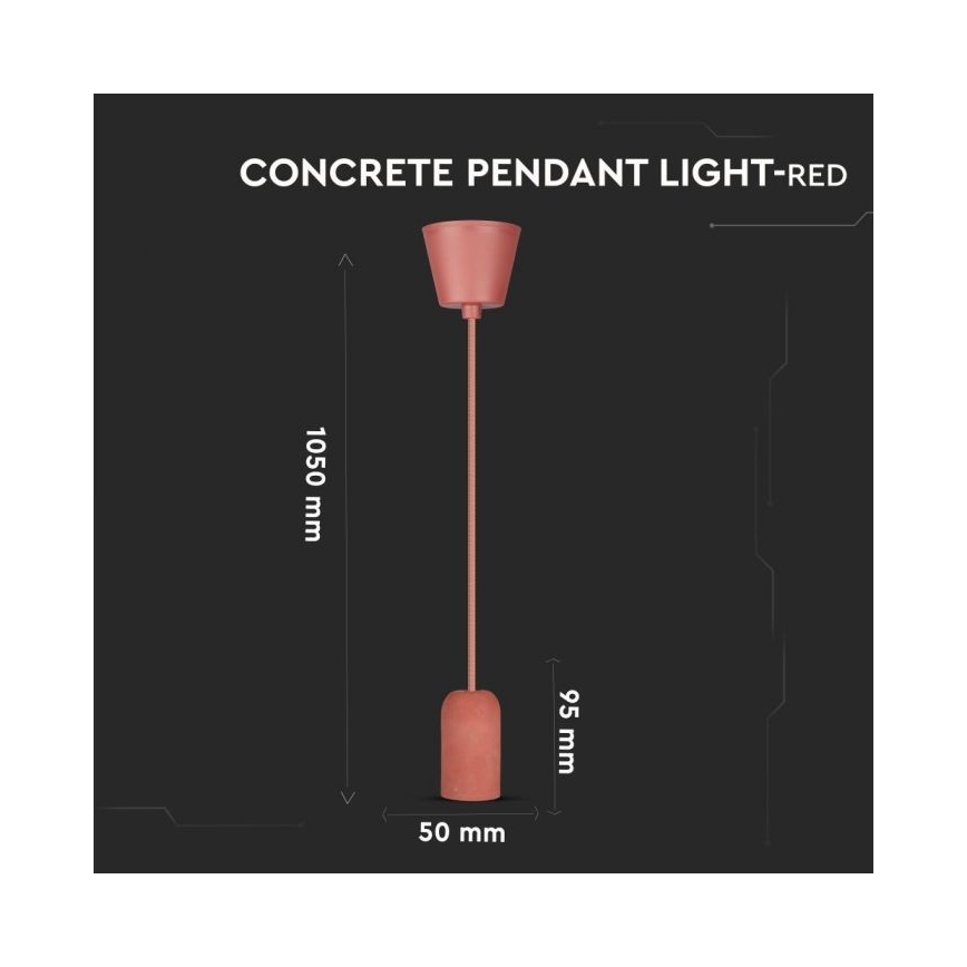 Kabel za napajanje 1xE27/60W/230V beton/crvena