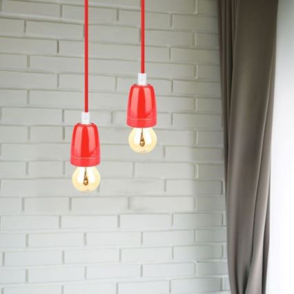 Kabel za napajanje 1xE27/60W/230V crvena/porculan