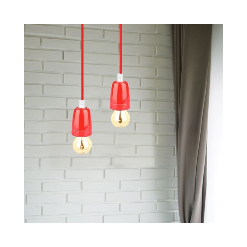 Kabel za napajanje 1xE27/60W/230V crvena/porculan