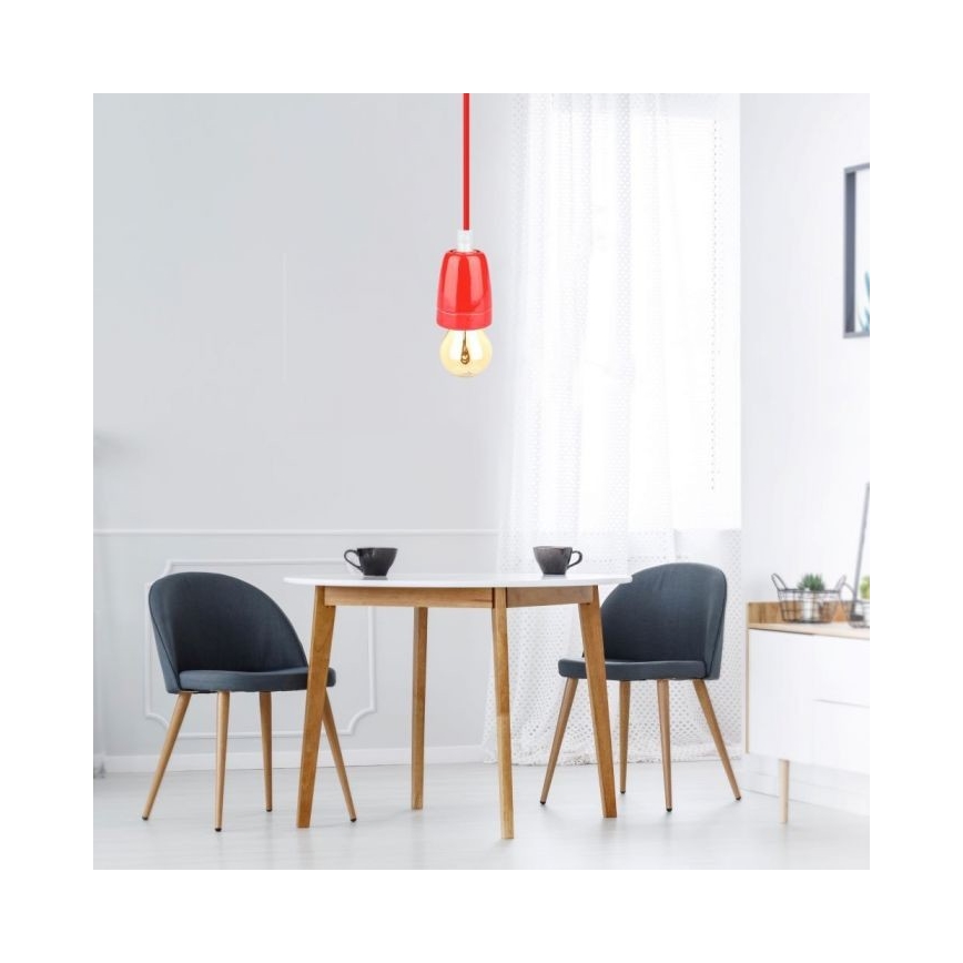 Kabel za napajanje 1xE27/60W/230V crvena/porculan