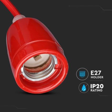 Kabel za napajanje 1xE27/60W/230V crvena/porculan