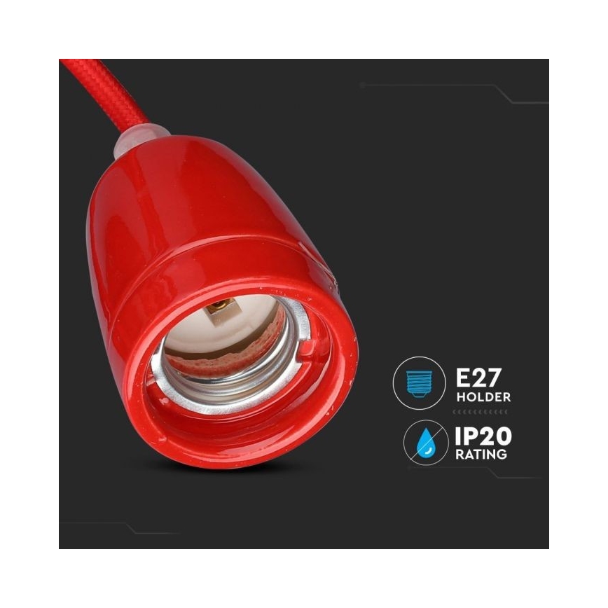 Kabel za napajanje 1xE27/60W/230V crvena/porculan